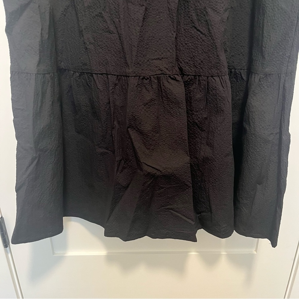 NWT Eileen Fisher XL Organic Cotton Pucker Tiered Dress Black Midi S2JRD-D5108 - Picture 4 of 8